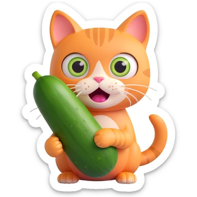 a scared cat with a cucumber next to it sticker