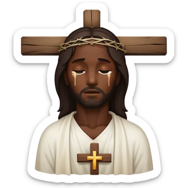 Dark skin christ Jesus injuries eyes closed on cross sticker