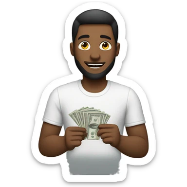 A guy making money and holding 100 bucks sticker