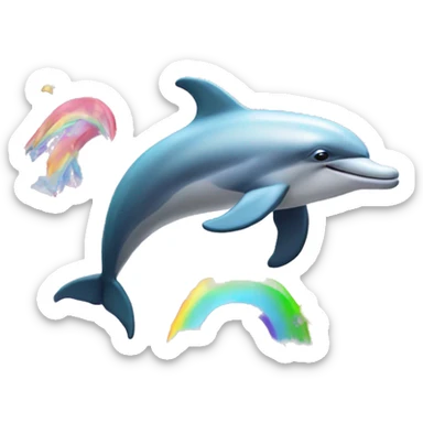 A dolphin with an rainbow and unicorns in the background  sticker