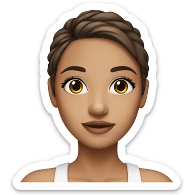 Girl brown hair, brown eyes, clear skin and makeup, eyeliner sticker