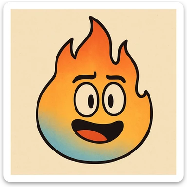 classic fire emoji with blue to orange gradient, flat style, soft edges, matching reference image sticker