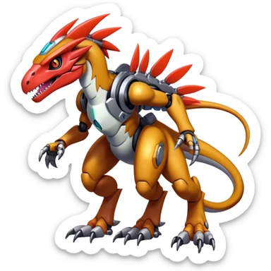 Furry maned Cool Edgy badass Futuristic shiny colorful cyborg-Digimon-Fakemon-Guilmon-Velociraptor-Mecha full body  sticker