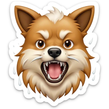 A close-up of a dog's mouth, showing sharp teeth and foam spraying out, looking wild and aggressive sticker