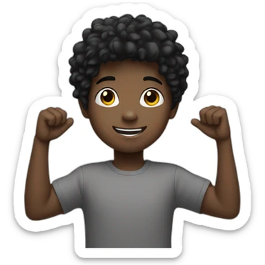 Boy white skin black hair black t-shirt raising his arms sticker