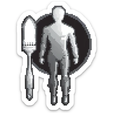 A paintbrush transforming into a silver metallic human silhouette emblem, symbol of artistic identity, with a polished finish sticker