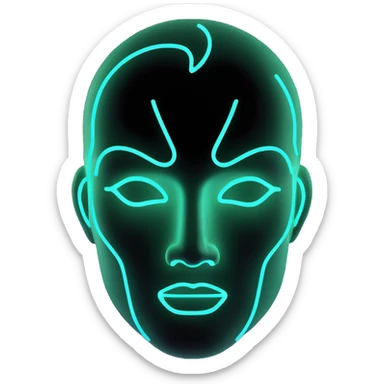 Minimalist futuristic AI avatar — clean glowing outline of a humanoid face, half-abstract with light reflections. sticker
