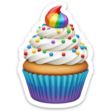 cupcake with white frosting and rainbow sprinkles sticker