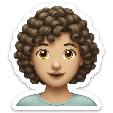 girl with short curly dark brown hair and bangs sticker