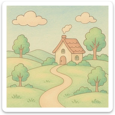 simple landscape inspired by coloring book drawings, in the style of Bobbie Goods and Cuzy, ghibli style sticker