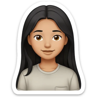 girl with olive brown skin, long black hair, brown eyes, closed-mouth smile, wearing a casual shirt sticker