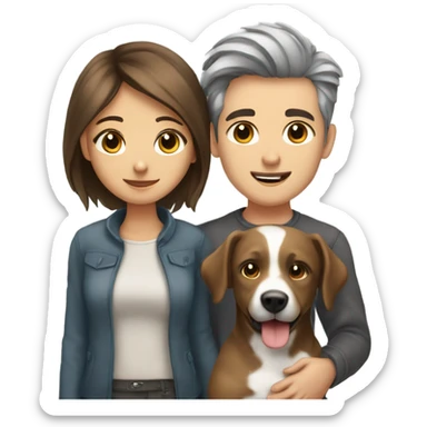 Cute couple girl brown hair boy grey hair kissing with a dog in background  sticker