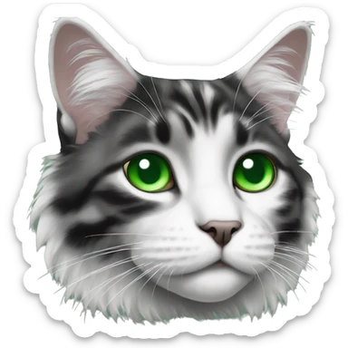 Black and white sad maincoon cat green eyes sticker