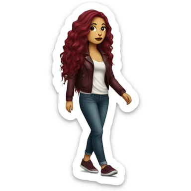 Beautiful tattooed  burgundy long haired woman crossing the street sticker