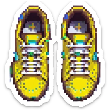 Change the sneakers to yellow color, keep pixel art style and transparent background. sticker