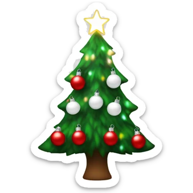 Christmas tree with white lights and red and white Christmas bulbs sticker