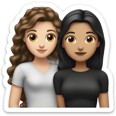 White girl with dark brown hair and Hispanic girl with black hair lesbian couple  sticker