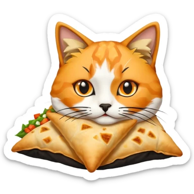 calico cat eating samosa sticker