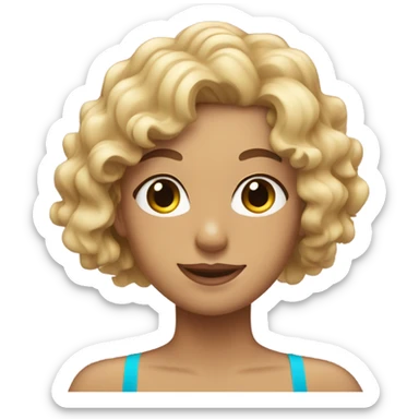 girl with curly blonde hair and a tan in a swimming pool   sticker