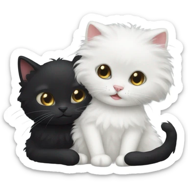 Fluffy Black cat and white cat cuddling  sticker