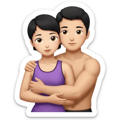 buff korean Man black hair hugging girl with black pixie cut  sticker