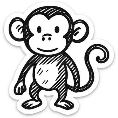 monkey, minimalist black outline icon, no fill, simple lines sticker