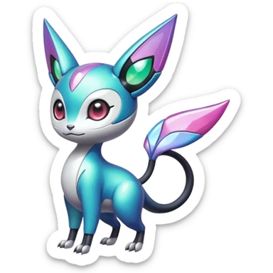 Shiny Colorful glowing glossy smooth soft silky Futuristic Cyber-Vernid-Trico-Meloetta-Latias-Koraidon-Peppercat-Protogen-Pokémon-Digimon-Fakémon-fusion-hybrid-creature sticker
