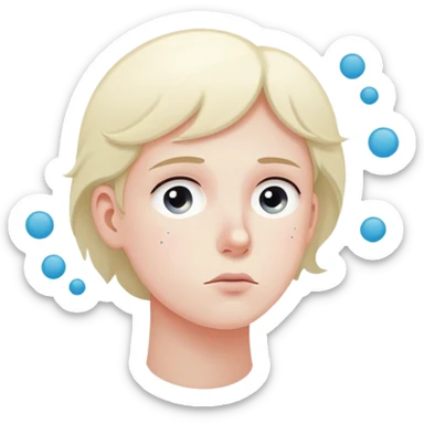 A face with anxious expression looking away, thought bubble with dots above, emotional distance, minimal design sticker