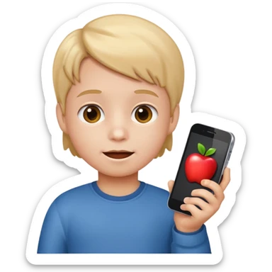 little kid holding a phone, apple style emoji sticker
