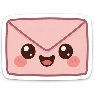 a cute pink envelope, original design, big eyes, blushing cheeks, joyful sticker