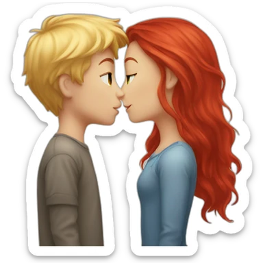 Blond hair Boy and Red hair girl kiss sticker