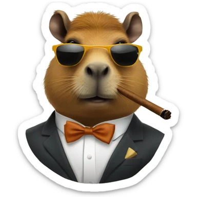 capybara with bow tie and sunglasses smoking a cigar  sticker
