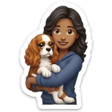 girl holding a cavalier king charles spaniel  sticker