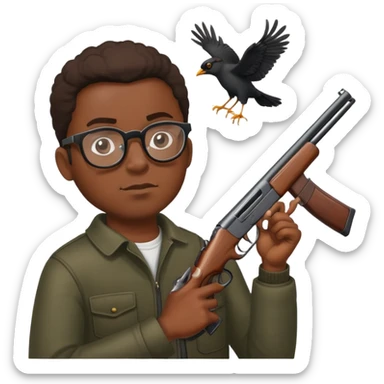 black man with glasses killing a black bird with a shot gun  sticker
