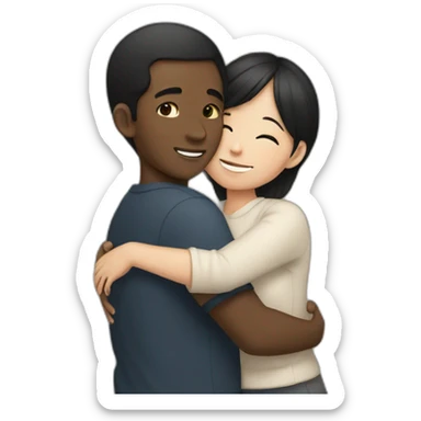 asian girl hugging black boy sticker