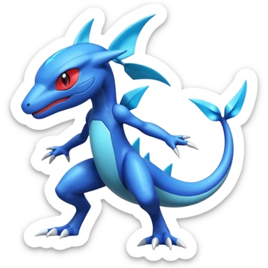 Shiny Blue Smooth Glossy Soft Salamence-Greninja-Inteleon-Scizor-Greninja-Genesect-Bisharp-Pokémon-Fusion, full body sticker