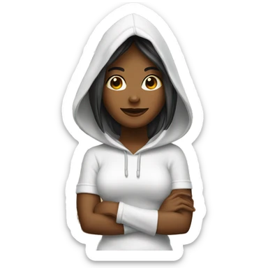 Agirl in hood under palm tree and engagement ring sticker