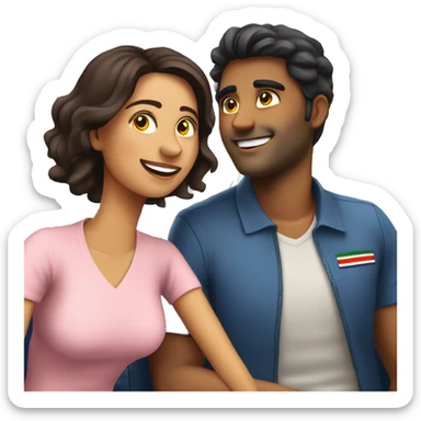 Aditya(male) flying a plane besides anousha(female) his girlfriend and smiling sticker