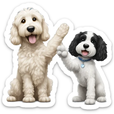 goldendoodle dog and black and white dog giving each other a high five sticker