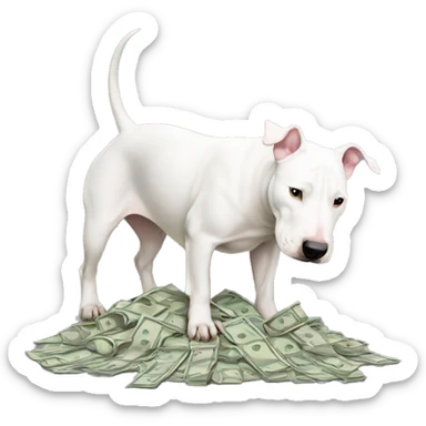 White bull terrier burying money  sticker