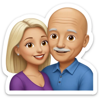 Older Bald Hispanic man kissing white dark blonde woman sticker