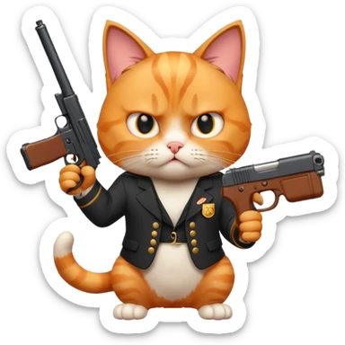 Upset cat with a gun sticker