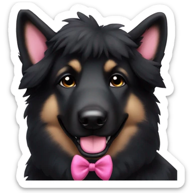 Cute black German shepherd dog with all black fur and with pink bow on her head sticker