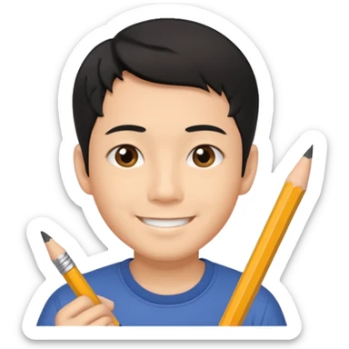 quero um personagem masculino japones, de pouco cabelo e sorrindo com um lapis na mao sticker