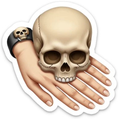 Main avec l’annulaire de baissé, poignet courbé et une tête de mort en tatouage sur le dessus de la main sticker