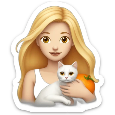 Blonde white woman holding an orange and white cat with long hair sticker