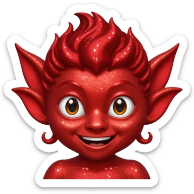 red glitter imp happy sticker