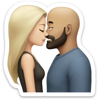 White girl dark hair kissing mixed bald man with beard sticker