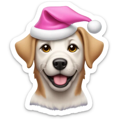 dog with a pink santa hat sticker