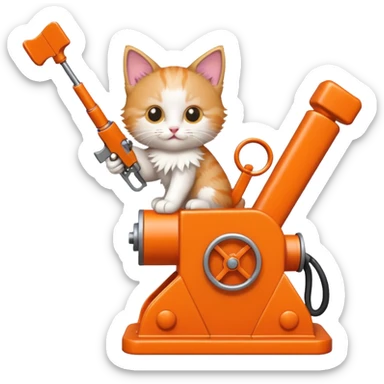 Can you make me a kitten riding a pump jack shooting two guns in their air? sticker
